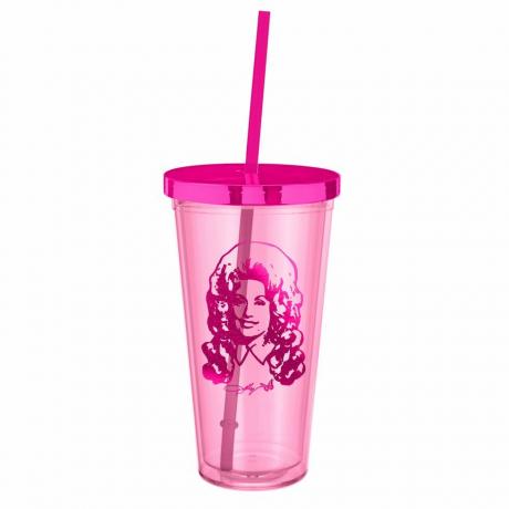 Pahar de plastic roz Dolly Parton cu paie
