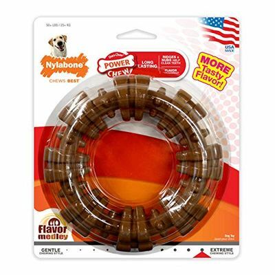 Nylabone Power Chew Texturat Dog Chew Ring Jucărie Flavor Medley Flavor X-LargeSouper - 50+ lbs.