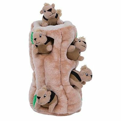 Outward Hound Hide-A-Squirrel Screaky Puzzle Plush Dog Toy - Activitate de Hide and Seek pentru câini