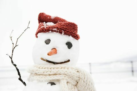 om de zăpadă care poartă pălărie și eșarfă cu nas de morcov și brațe de băț