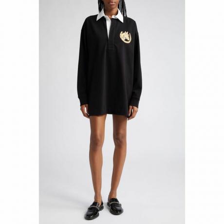 Camasă de rugby Stella McCartney, supradimensionată, cu detaliu brodat metalic, din bumbac, de culoare neagră 1000 la Nordstrom, mărime X-Large