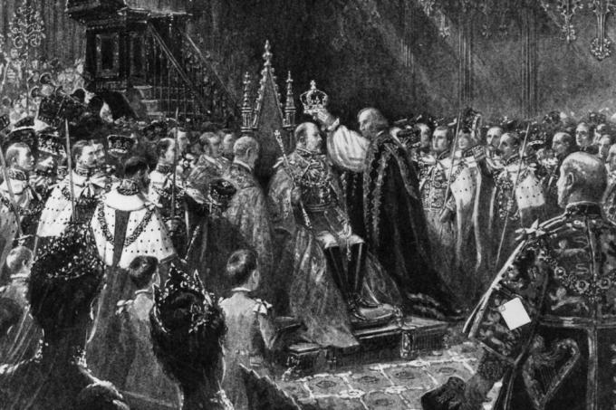 9 august 1902, Edward vii a fost încoronat în timpul ceremoniei de încoronare din Westminster Abbey, Londra fotografie de Hulton archivegetty images