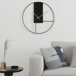 Ceas mare de perete Outline 60 cm, negru mat și alamă periată