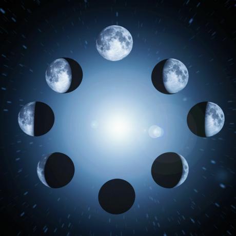 ilustrație cu opt faze ale lunii