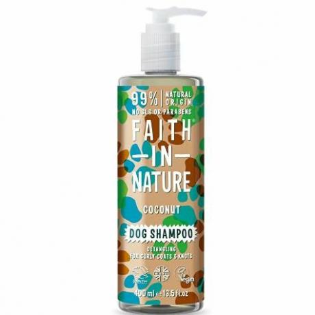 Șampon pentru câini cu nucă de cocos natural Faith In Nature, vegan și fără cruzime, fără SLS sau parabeni, descurcător, pentru blană creț, 400 ml