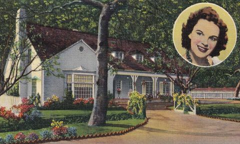 carte poștală cu suveniruri de epocă, casa bel air a lui Judy Garland, seria de case de vedete de cinema, ca 1938