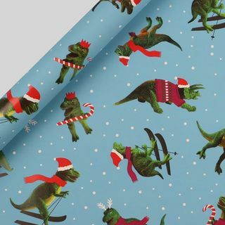 Hârtie de împachetat de Crăciun cu dinozauri la schi 